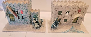 2 casas vintage de cartón navideño Putz blanco con árboles Japón - Imagen 1 de 11