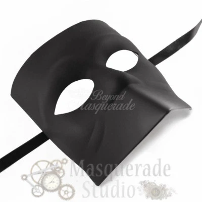 Mens Blank Bauta Venetian Costume Theater Halloween Masquerade Mask [Black] - Image 1 of 4