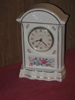Godinger Quartz Clock Mantle/Shelf White Gold Rim Floral Hand Crafted 10" Tall - Image 1 of 4
