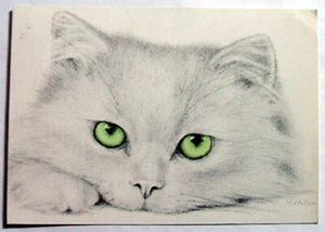Cat Art Postcard -  GREEN EYED CAT FACE, Virginia Miller, Jonah's  (CAT3-11) - Picture 1 of 2
