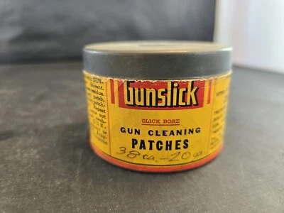 Vintage Paper Label Tin Gunslick Gun Cleaning Patches 3 1/4" X 2 1/2" - Image 1 of 4