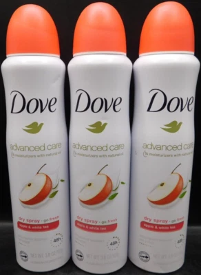 Lot Of 3 Dove Advanced Care Dry Spray Deodorant Apple & White Tea 3.8oz Ea New - Image 1 of 4