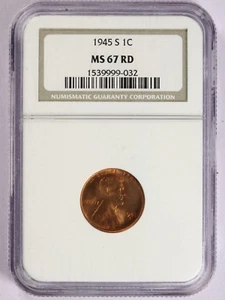 1945-S Lincoln Wheat Cent - NGC MS67 RD - Picture 1 of 2