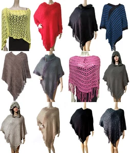 Pulóver poncho ropa exterior chal con flecos/con capucha/con mangas - Imagen 1 de 24