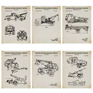 Juego de 6 estampados de patente de camión de remolque - Vehículos de recuperación de inventos de camión de remolque de colección - Imagen 1 de 4