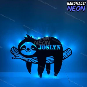 Custom Cute Sloth Metal Wall Art Led Light Decor - 12in size - Picture 1 of 3