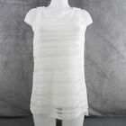WHBM Womens Top Small Off White Layered Sheer Knit Office Minimal Basic NEW