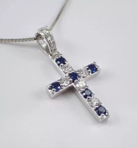 Cross Women's Pendant Lab Created Sapphire 14K White Gold Plated 2Ct Round - Picture 1 of 5