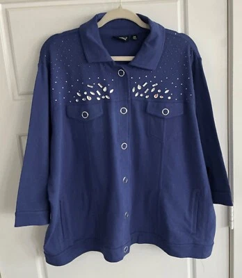 Chaqueta Onque informal para mujer talla grande 2X púrpura blanco cristal tachonado nueva con etiquetas Foto 1 de 3