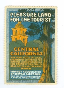Decalcomania terra piacere Assoc turistico San Francisco Central California 1914 mai usata - Foto 1 di 2