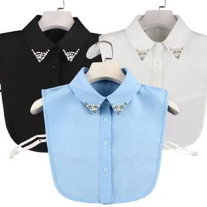 Elegant Chiffon Fake Collars - Imitate Pearl Faux Collar Stylish Accessories 1pc - Picture 1 of 15