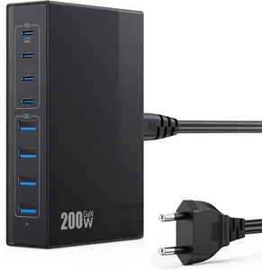Caricatore USB C Multiplo 200W, 8 Porte Alimentatore Gan III 65W Stazione Di Ric - Zdjęcie 1 z 12