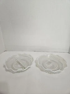 Vtg Lot Of 2 Fenton Hobnail Moonstone Opalescent Ruffled Glass Trinket Dishes - Picture 1 of 10