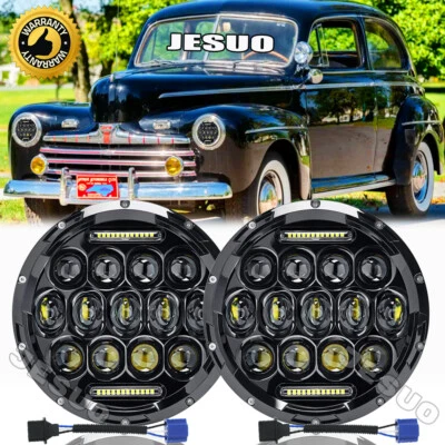 Pair For Ford Deluxe 1939-1951 7" Inch Round LED Headlights Lamp Housing New Foto 1 de 4
