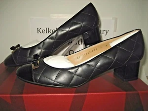 $525 NUEVOS Salvatore Ferragamo Mi Tacón de Cuero Negro Acolchado Zapatos de Bombo EE. UU. 7.5, 8 - Imagen 1 de 12