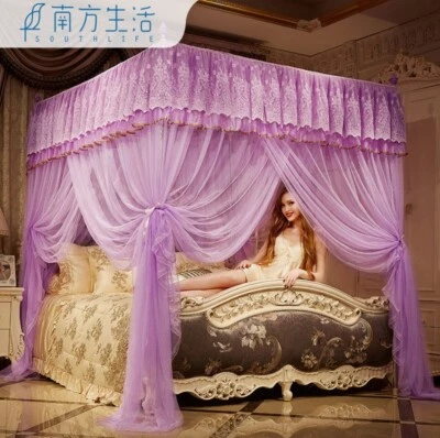 Роскошные шторы для кровати с балдахином принцессы 3 боковых отверстия сетка для домашней кровати - Изображение 1 из 4