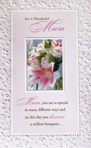 "For a Wonderful Mum" White & Pink Tiger Lilies & Roses " Embossed Birthday Card - Bild 1 von 5
