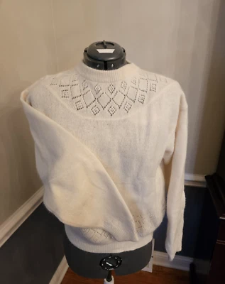 Suéter Vintage Talbots Off White Lana de Cordero Angora Nylon Patrón Hong Kong XL Foto 1 de 4