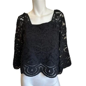 Suno Black Lace Pullover Top with Camisole Under 3/4 Sleeves sz 2 EUC Orig $675 - Picture 1 of 6
