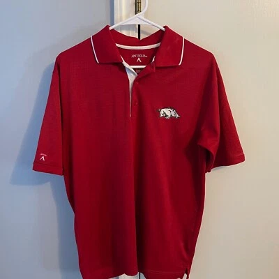 Men’s Antigua Arkansas Razorbacks Red Polyester Short Sleeve Golf Polo Small - Image 1 of 4
