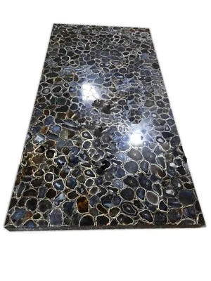 Resin Coffee Table Top with Elegant Look Black Agate Rectangle Kitchen Slab - Image 1 of 4