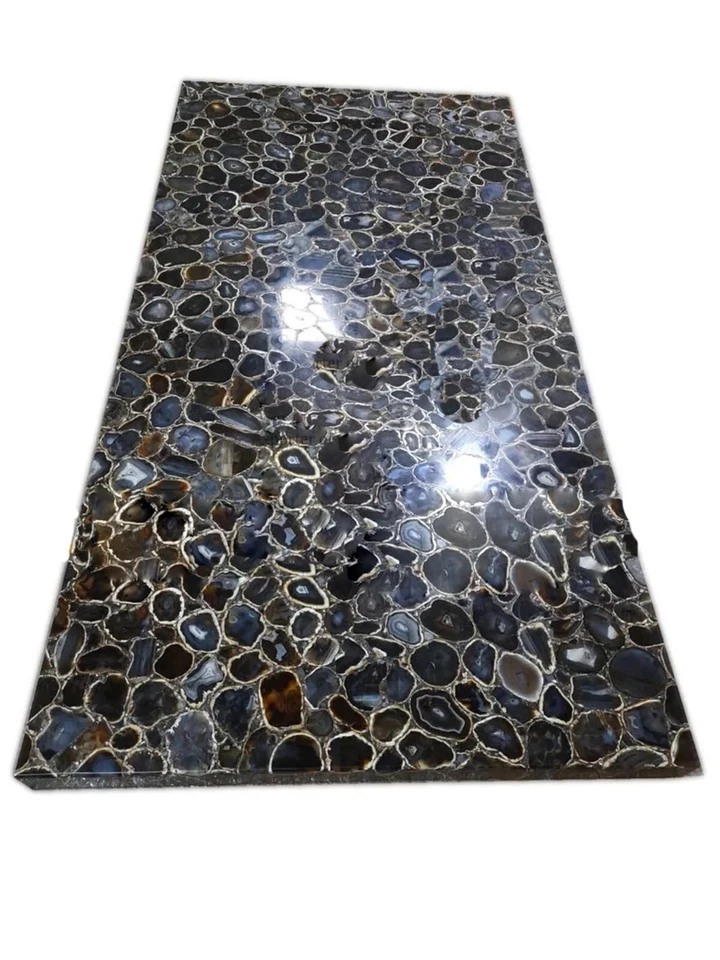 Resin Coffee Table Top with Elegant Look Black Agate Rectangle Kitchen Slab - Image 1 of 4