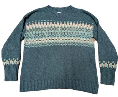 Suéter LL Bean Mujer Fairisle Tejido Nórdico Crew 100% Algodón Verde Grande Vacaciones Foto 1 de 4