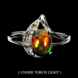 Anello in argento sterling 925 ovale opale nero 8x6 mm pietra preziosa diopside cromata misura 7 - Foto 1 di 14
