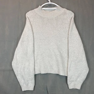 Antiguo Suéter Azul Marino Para Mujer Grande Beige Cuello Simulado Pullover Acogedor Hilo Reciclado Informal - Imagen 1 de 7