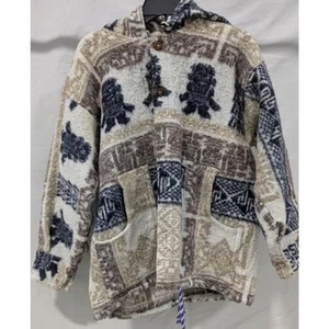 Vintage 90s Aztec Jacket Mens Large Wool Hand Crafted Bohemian Southwestern Cr5 - Picture 1 of 5