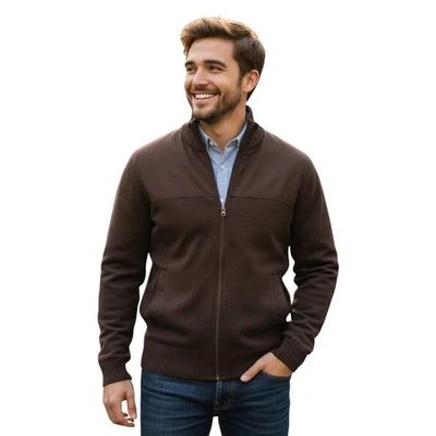 IZOD 针织夹克男式 S/棕色/全拉链/领,袖口,罗纹边/衬里/前口袋 — 第 1/4 张图片