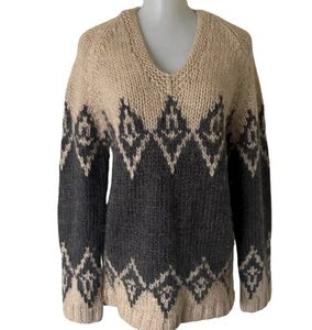 Vintage J Crew handgestrickt Fair Isle Wolle nordischer Pullover V-Ausschnitt Damen klein cremefarben - Bild 1 von 7