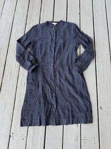 Vestido camisero EILEEN FISHER grande de lino cambray teñido cruzado manga enrollable nuevo - Imagen 1 de 7