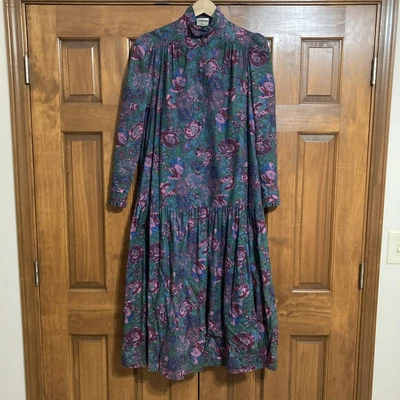 Vestido midi floral verde vintage de Laura Ashley mezcla de lana para mujer talla 10” Foto 1 de 4