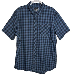Fox Racing Mens Checkered Blue Black Button Down Short Sleeve Shirt Size X Large - Picture 1 of 4