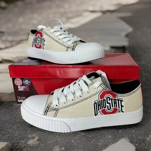 Ohio State Buckeyes Woman’s Canvas Cream Team Sneaker Logo Size 6 With Box - Picture 1 of 9