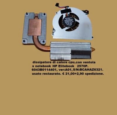 dissipatore di calore + ventola x notebook HP Elitebook 2570P S/N:BCAHAZ6321 - Immagine 1 di 2