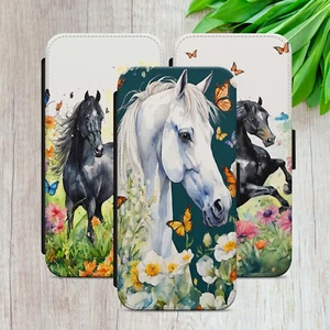 WHITE HORSE FLIP CASE FOR IPHONE SAMSUNG GOOGLE BLACK WALLET PHONE COVER GIFT - Picture 1 of 18