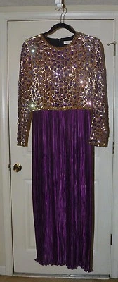 George F Couture Full Length Purple Evening Gown Dress Sequin Fortuny Pleating 8 Foto 1 de 4