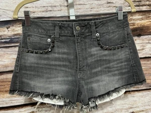 American Eagle Shorts Womens 4 Gray Denim Cut Off High Rise Festival Studs - Picture 1 of 10