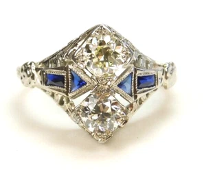 Antique 1920's Diamond Filigree Engagement Ring 17K Size 5.25 UK-K EGL USA - Picture 1 of 13