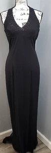 Dave & Johnny Long Maxi Dress Womens Size 9X10 Black Cutout Back Beaded Back Zip - Picture 1 of 16