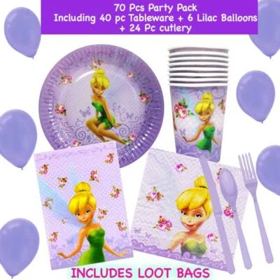 Disney Fairies Tinker Bell Birthday Party Supplies Cups Plates Napkins+Cutlery - Image 1 of 4