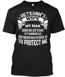 Us Patriot Us Veteran Proud Veterans Wife My Man T-Shirt Made in USA S to 5XL - Picture 1 of 1