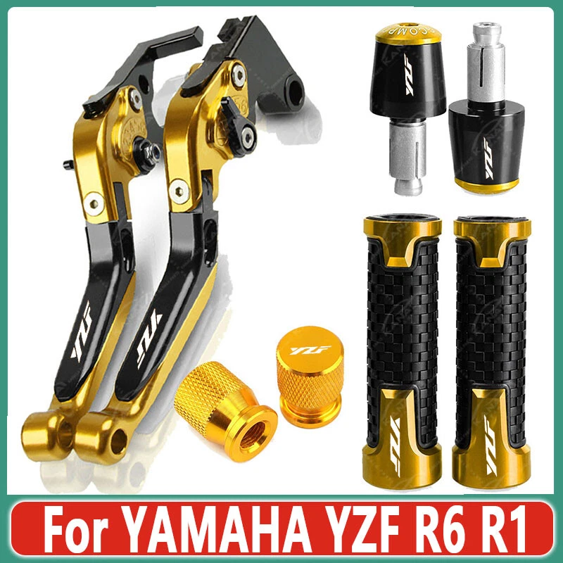 Gold - Handle Grips aluminum Cap Brake Clutch Levers Sets For YAMAHA YZF R6 R1 - Image 1 of 1
