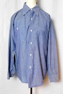 Vtg 70s  MONTGOMERY WARD Blue Chore Shirt Embroidered Sunbonnet Girl on Back - Picture 1 of 6