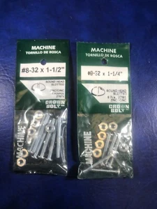 Lot of 2 Packages of #8-32 Round Head Screws with Nuts - 1-1/4 and 1-1/2 Lengths - Picture 1 of 2