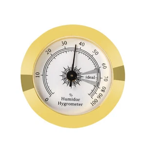 Digital Cigar Humidor Hygrometer Thermometer Temperature Round Gold Gauge New - Picture 1 of 12