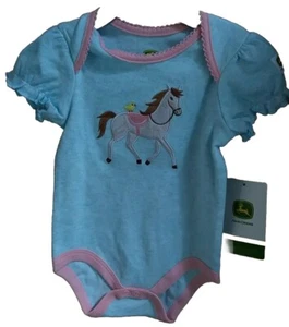 John Deere little girls one piece Blue W/Pink horse size 3/6 months - Picture 1 of 4