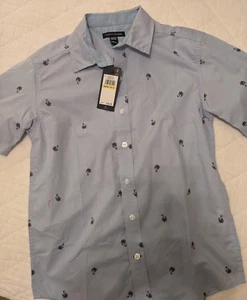 Tommy Hilfiger Short Sleeve Shirt, Windsurfer, Med(10-12) Blue with Palm Trees - Picture 1 of 4